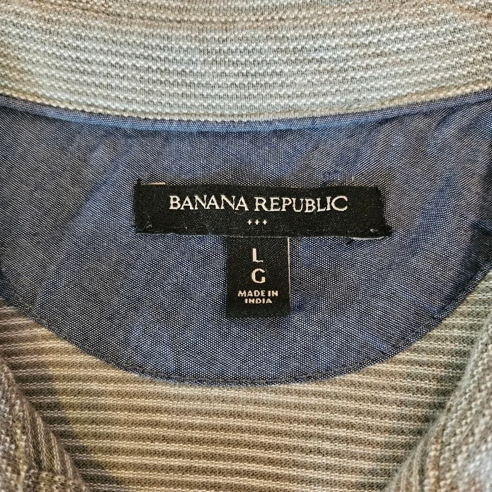 Banana Republic Mens Large‎ Gray Micro Stripe Cotton Pocket Polo Shirt CA17897